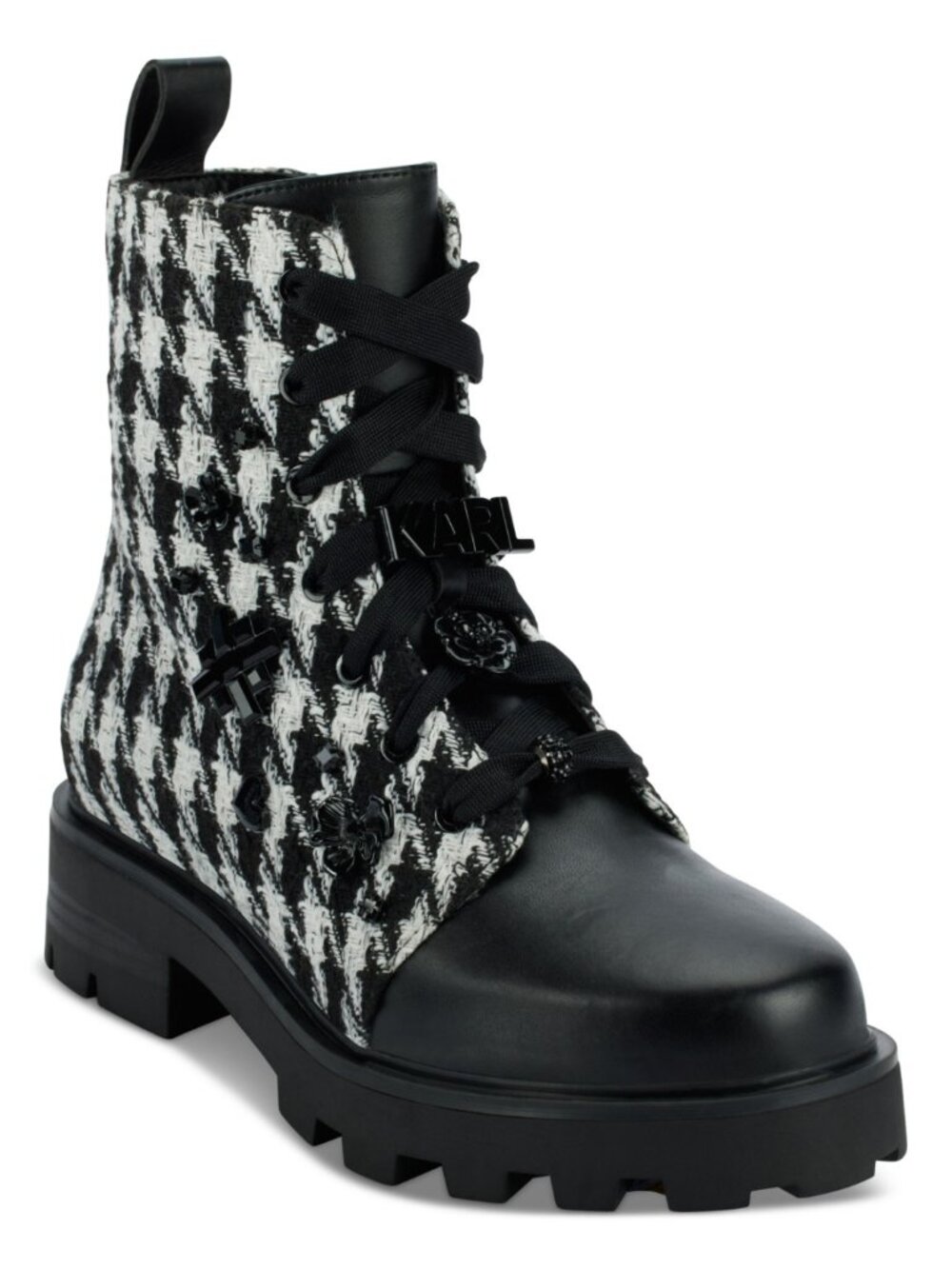 Karl Lagerfeld Paris Makenzie Combat Booties Black White Size 7 NWT